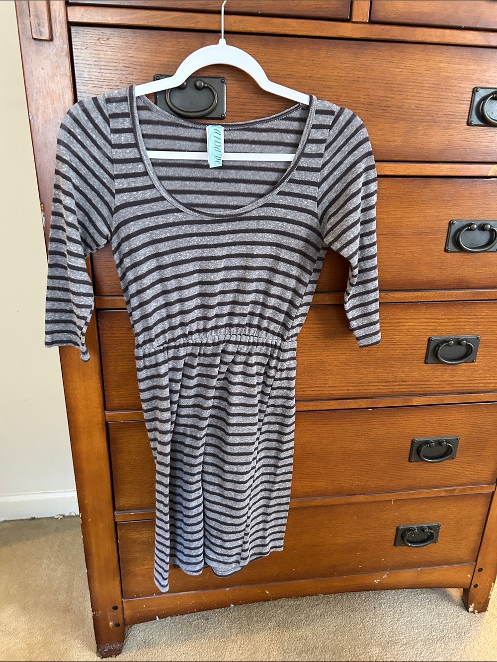 envy Black and Gray Striped Scoop-Neck Midi Dress